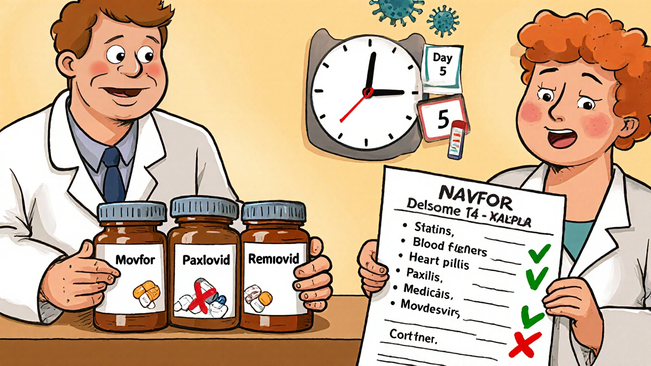 Pharmacist helping a patient choose between antivirals based on other medications they take.