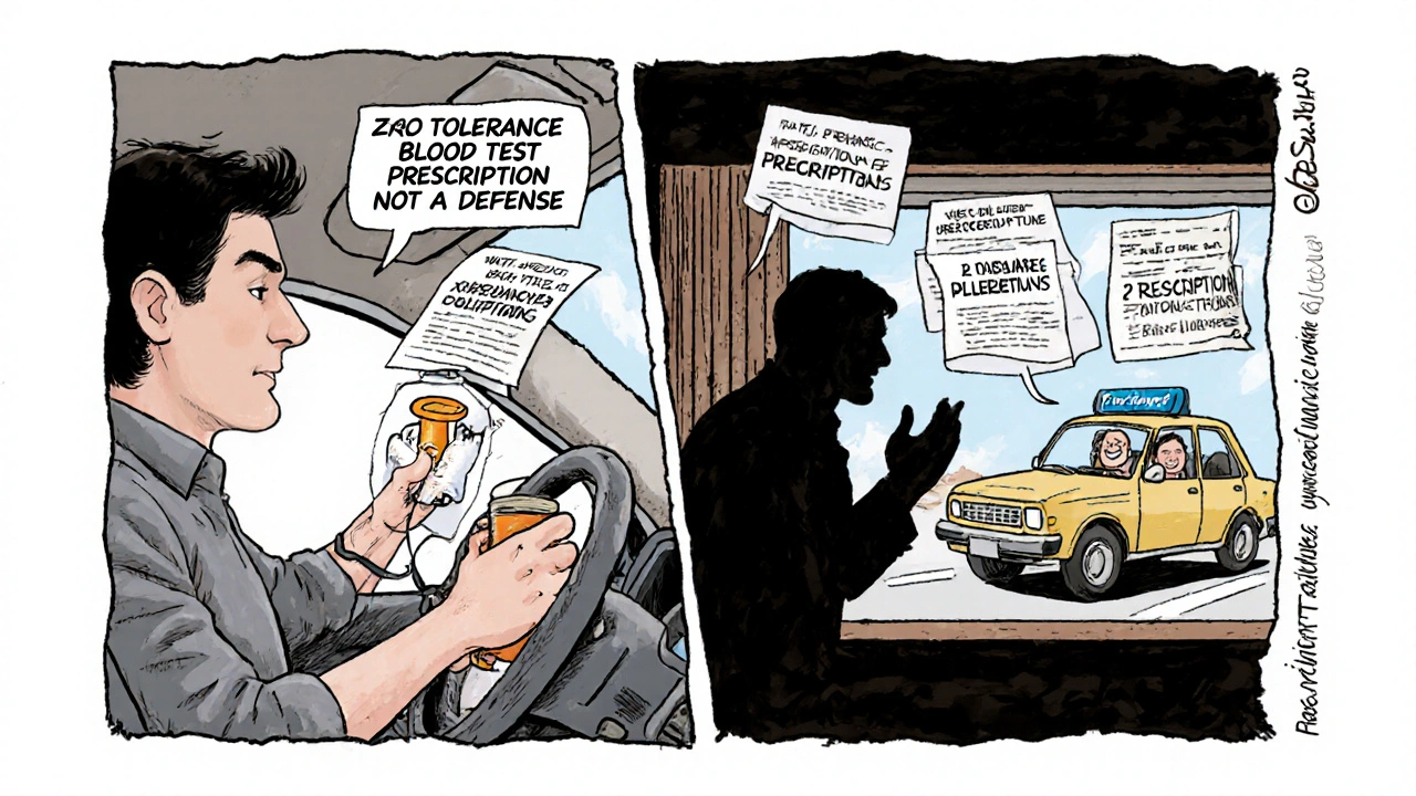 Split scene: a person driving confidently on one side, jailed on the other, with legal documents and a rideshare car symbolizing the alternative.