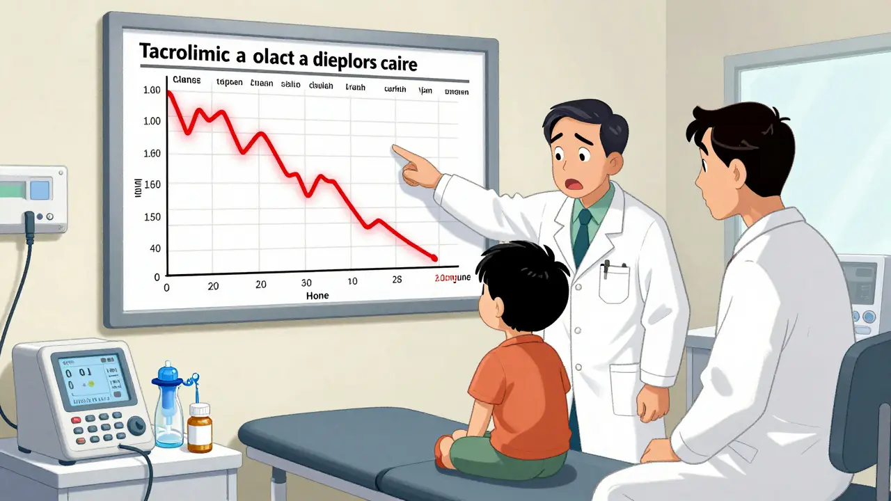 Pediatrician shows parent a chart with dangerous drop in child's medication blood levels.